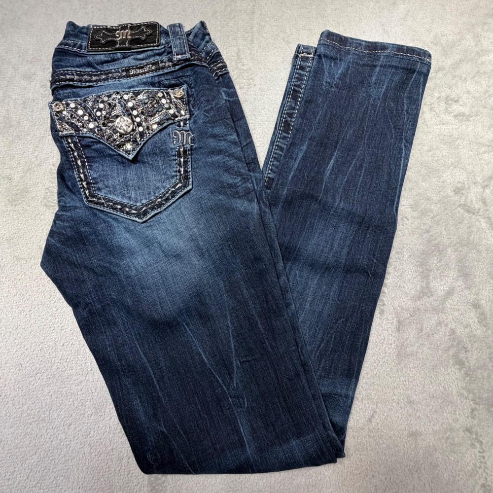 Miss‎ Me Signature Skinny Jeans 26 Dark Wash Embellished Bling Y2K 2010s Denim